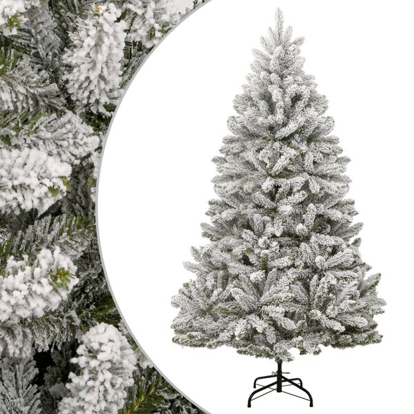 vidaXL Artificial Hinged Christmas Tree Green and white PVC, metal Large