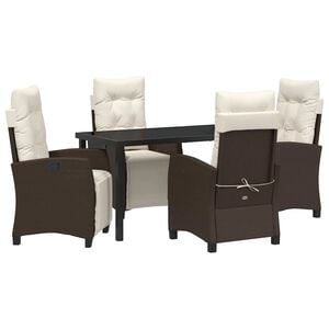 vidaXL Garden Dining Set with Cushion 5 pcs Brown Poly Rattan