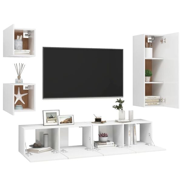 vidaXL TV Cabinet Set Set of 5 White Engineered wood Medium