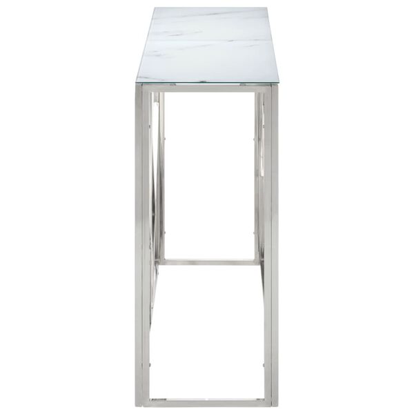 vidaXL Console Table Silver, White Stainless Steel, Tempered Glass