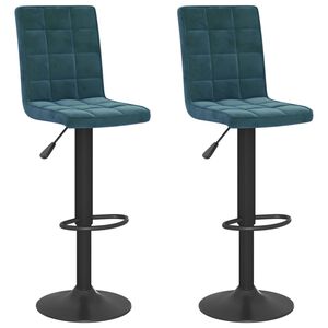 vidaXL Bar Stool Set of 2 Blue Velvet (100% Polyester) Standard Swivel