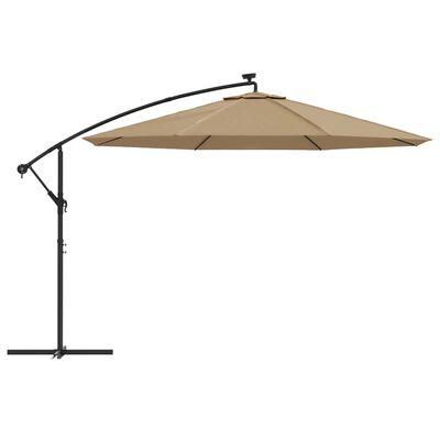 vidaXL Cantilever Umbrella with LED Lights and Metal Pole 137.8" Taupe