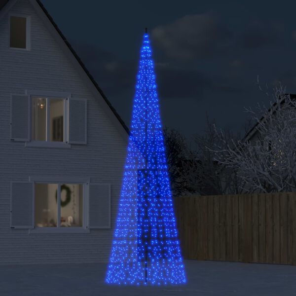 vidaXL LED Christmas Tree on Flagpole 1534 LEDs Blue 196.9"