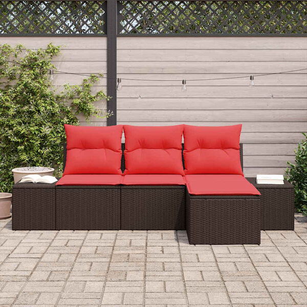 vidaXL Sofa Set with Cushion 4 pcs Brown Synthetic: Poly Rattan