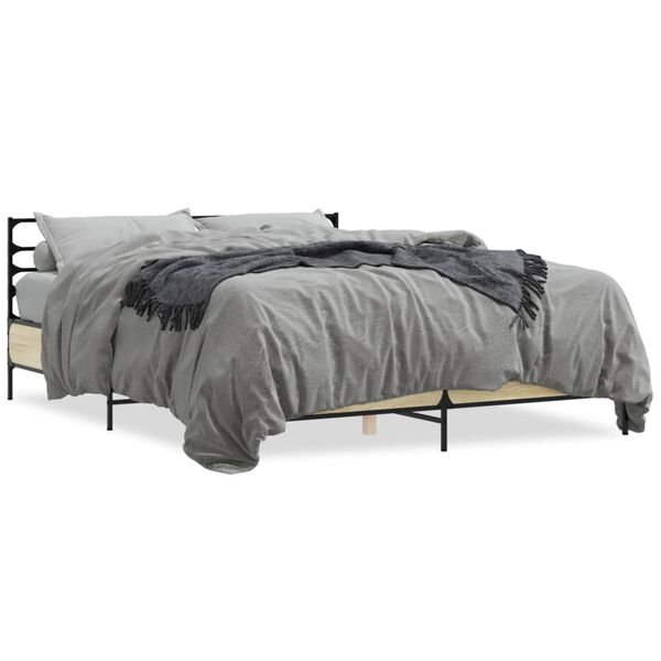 vidaXL Bed Frame Sonoma oak Engineered wood, metal 63 x 79 in Durable