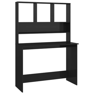 vidaXL Desk with Shelves High Gloss Black 43.3" x 17.7" x 61.8" Engineered Wood