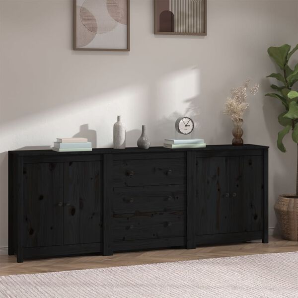 vidaXL Sideboard Black Solid pine wood Large Sideboard Rectangular
