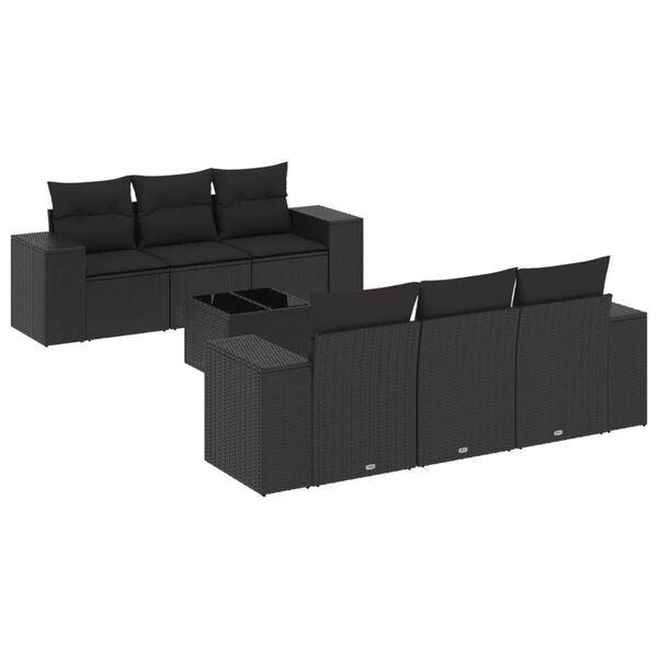 vidaXL Garden Sofa Set Black PE rattan Large Adjustable Feet