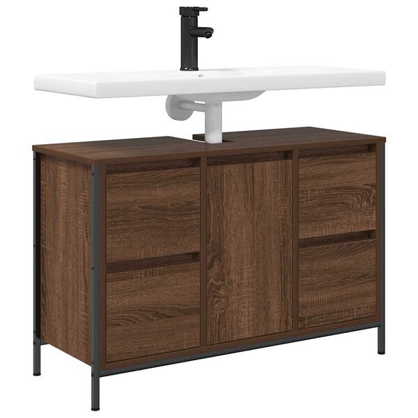 vidaXL Basin Cabinet Brown oak Engineered wood, steel 35.4x13.6x23.6 in