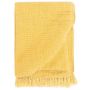vidaXL Throw Mustard Yellow 100% Cotton 86.6 x 98.4 in Throw Blanket