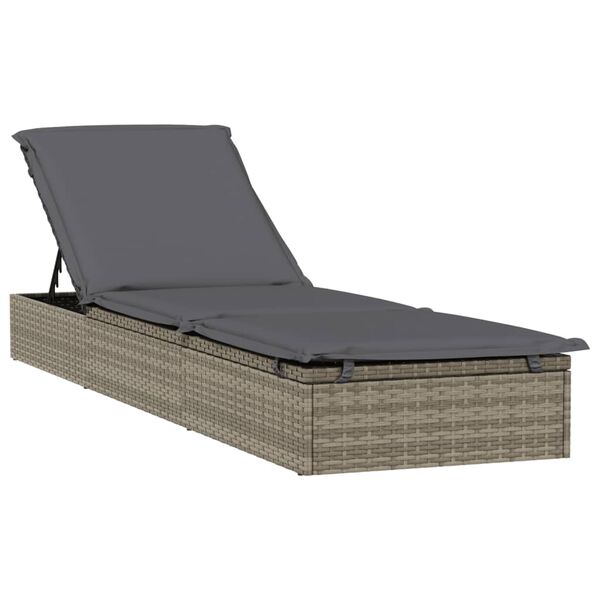 vidaXL Patio Sunbed Set of 3 Gray PE Rattan, Powder-Coated Steel Large