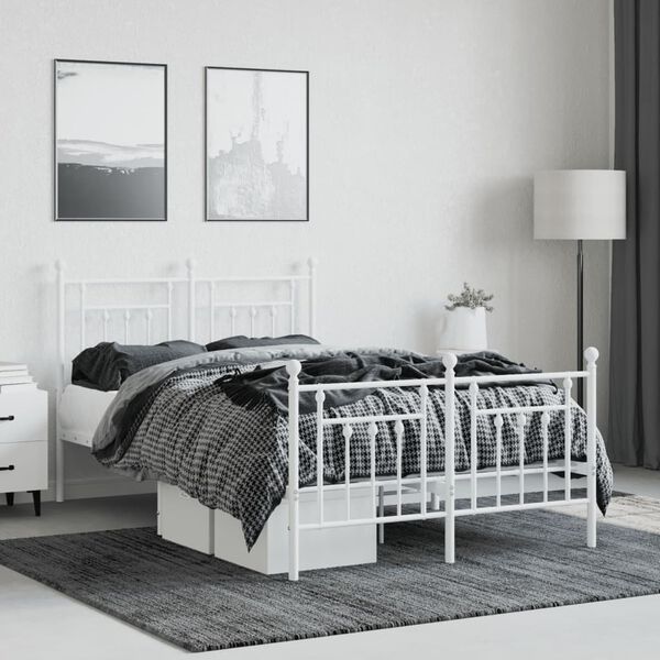 vidaXL Bed Frame White Powder-Coated Steel 47.2 x 78.7 in Bed Frame
