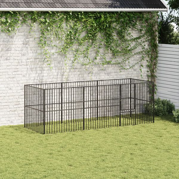 vidaXL Dog Playpen Black Galvanized Steel Large Heavy Duty Dog Playpen