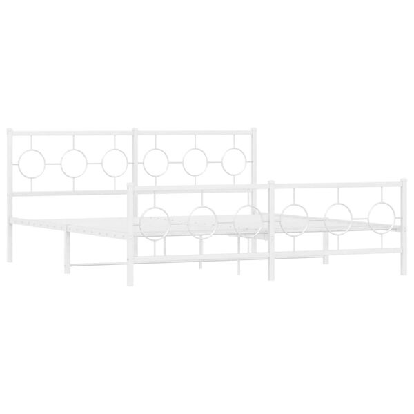 vidaXL Bed Frame White Powder-Coated Steel Super King Metal Bed