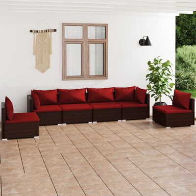 vidaXL 6 Piece Patio Lounge Set with Cushions Poly Rattan Brown