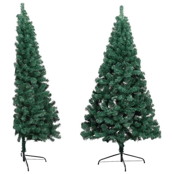 vidaXL Artificial Half Christmas Tree Green PVC, steel, plastic Medium