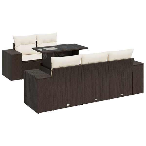 vidaXL Garden Sofa Set Brown PE Rattan 6-piece set with cushions