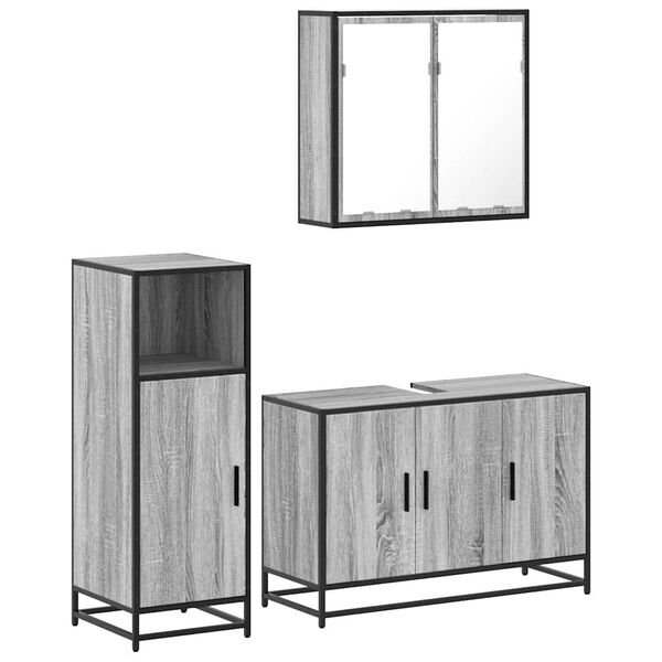 vidaXL Bathroom Furniture Set Gray Sonoma Engineered wood, metal, glass
