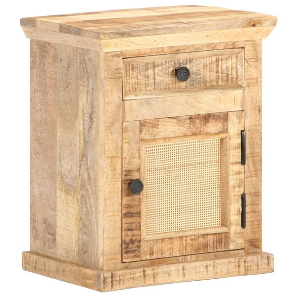 vidaXL Bed Cabinet Natural Wood Solid Mango Wood and Natural Cane Medium