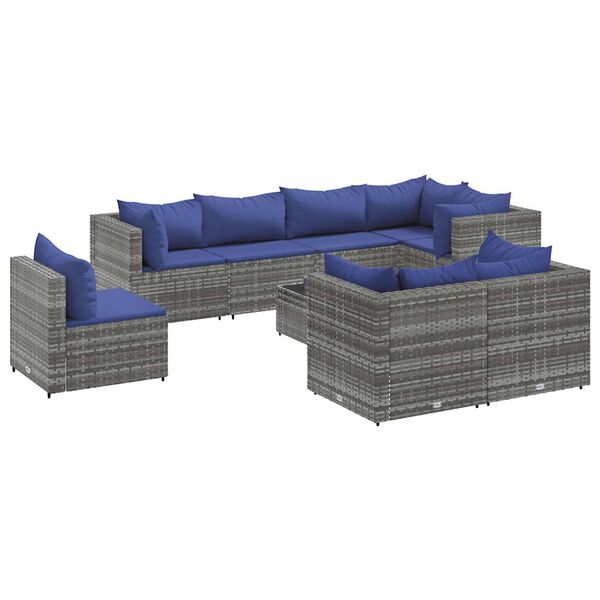 vidaXL Patio Lounge Set Set of 8 Gray Poly rattan Large