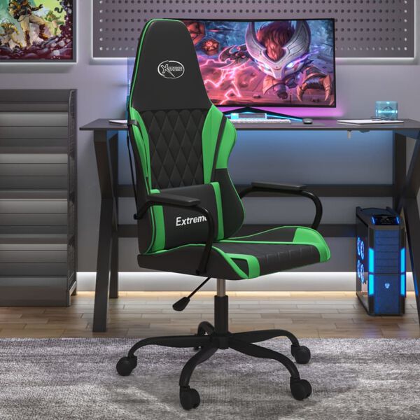 vidaXL Gaming Chair Black and Green Faux Leather, Metal, Plywood, Foam