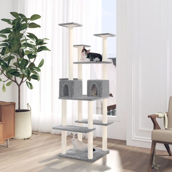 vidaXL Cat Tree Light Grey Engineered wood, plush, sisal 65.7 in Durable
