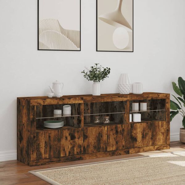 vidaXL Sideboard with LED Lights Smoked Oak 71.5"x14.6"x26.4"