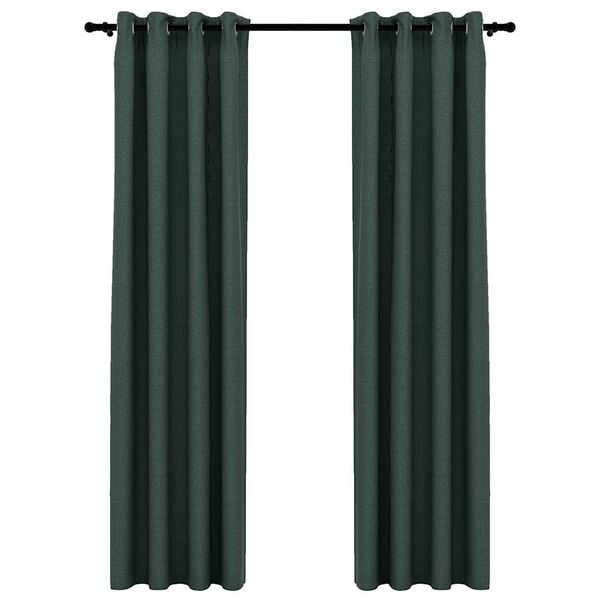 vidaXL Linen-Look Blackout Curtains with Grommets 2pcs Green 140x88.6 "
