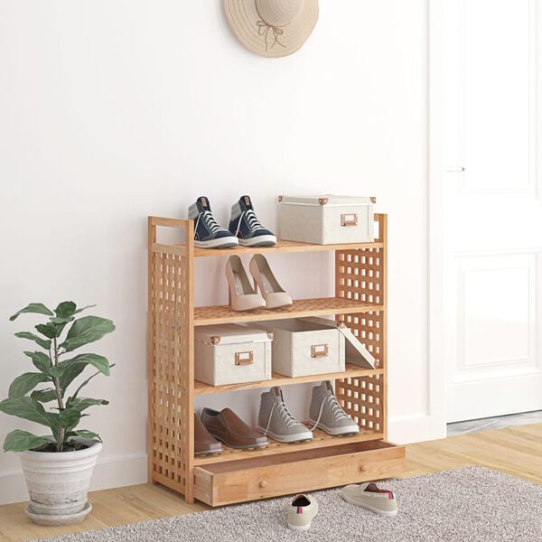 vidaXL Shoe Rack with Drawer 27.6x10.6x31.9" Solid Wood Walnut