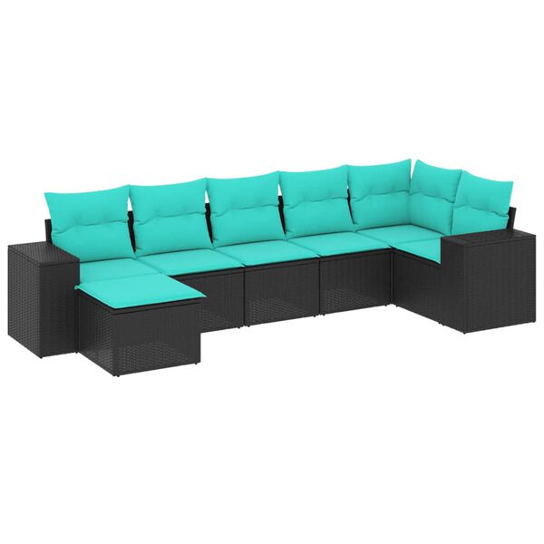 vidaXL Patio Sofa Set Black, Blue PE Rattan, Powder-Coated Steel