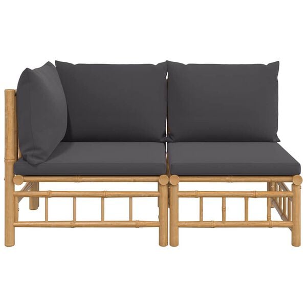 vidaXL Garden Lounge Set Bamboo with Dark Grey Cushions