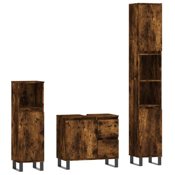 vidaXL Bathroom Furniture Set Smoked Oak Engineered wood, iron Large