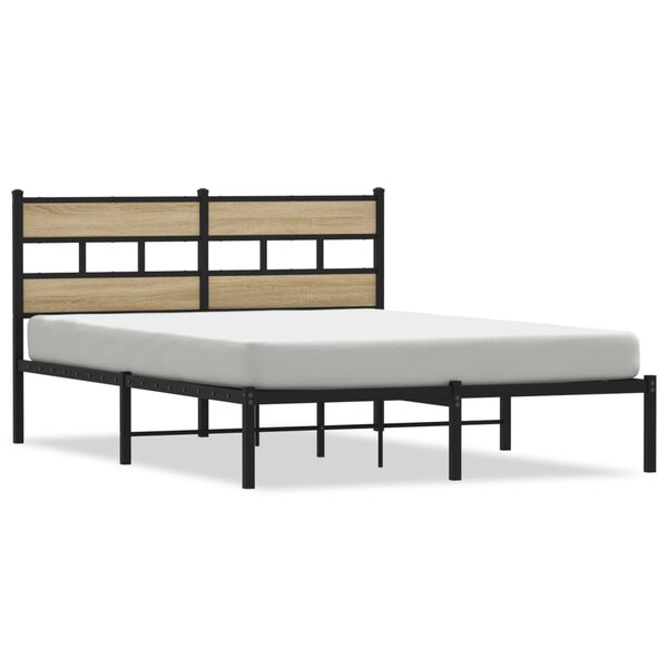 vidaXL Bed Frame Black, Sonoma Oak Iron, Engineered Wood Full Bed Frame