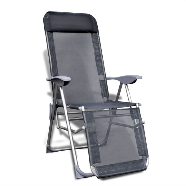 vidaXL Camping Chair Set of 2 Grey Aluminum frame Medium