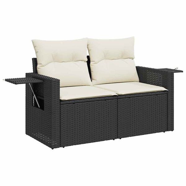 vidaXL Garden Sofa Set Black PE rattan, powder-coated steel, tempered glass