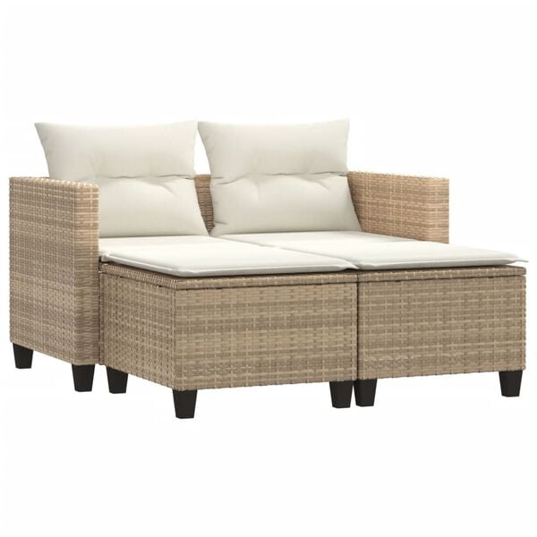 vidaXL Garden Sofa Beige PE Rattan Standard Removable Covers