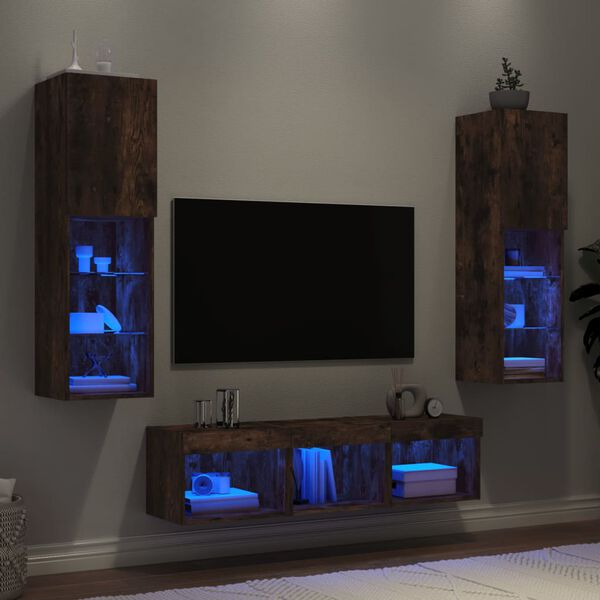vidaXL TV Wall Unit Set of 5 Smoked oak Engineered wood, glass Large
