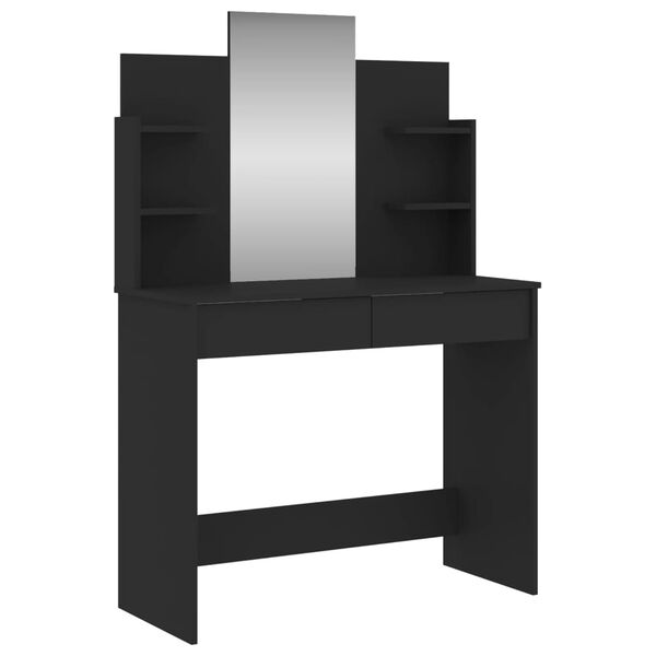 vidaXL Dressing Table Black Engineered wood, Glass 37.8x15.4x55.9 in