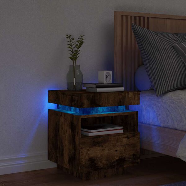 vidaXL Bedside Cabinet Smoked Oak Engineered Wood Compact