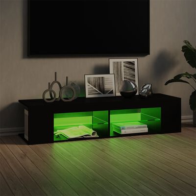 vidaXL TV Cabinet with LED Lights Black 53.1"x15.4"x11.8"