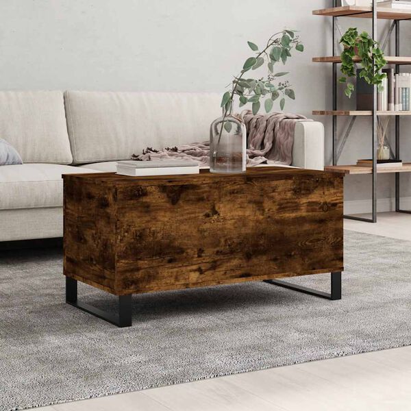 vidaXL Coffee Table Smoked oak Engineered wood Medium Height-Adjustable
