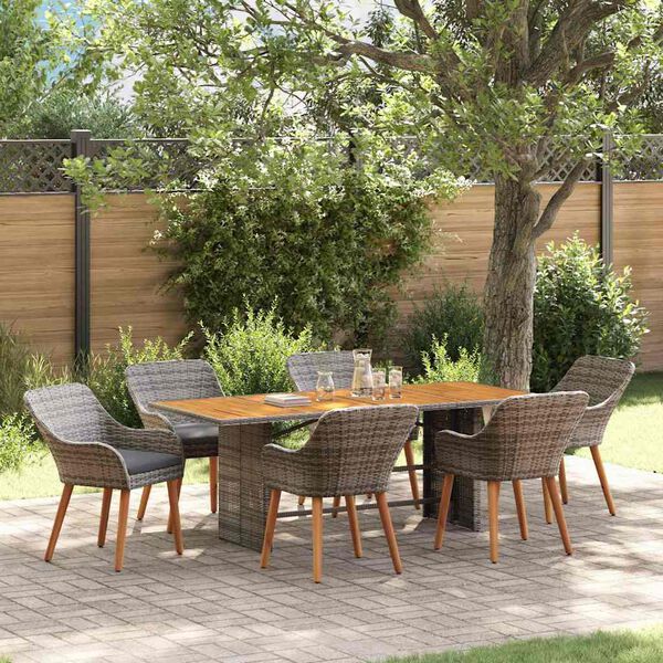 vidaXL Garden Dining Set with Cushion 7 pcs Gray and brown poly rattan