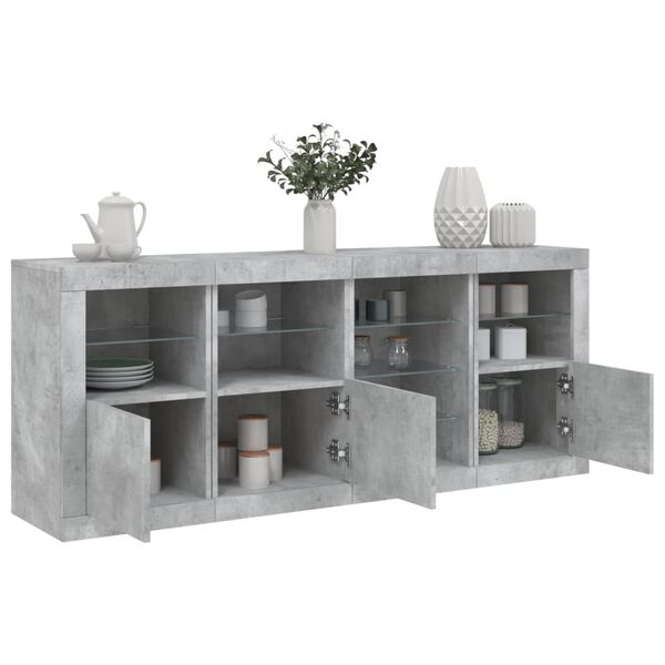 vidaXL Sideboard Concrete Grey Engineered Wood, Glass Large Sideboard