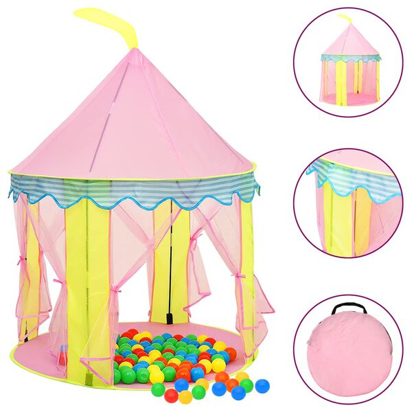 vidaXL Play Tent Pink, Yellow, Multicolor 170T polyester, PVC, PE