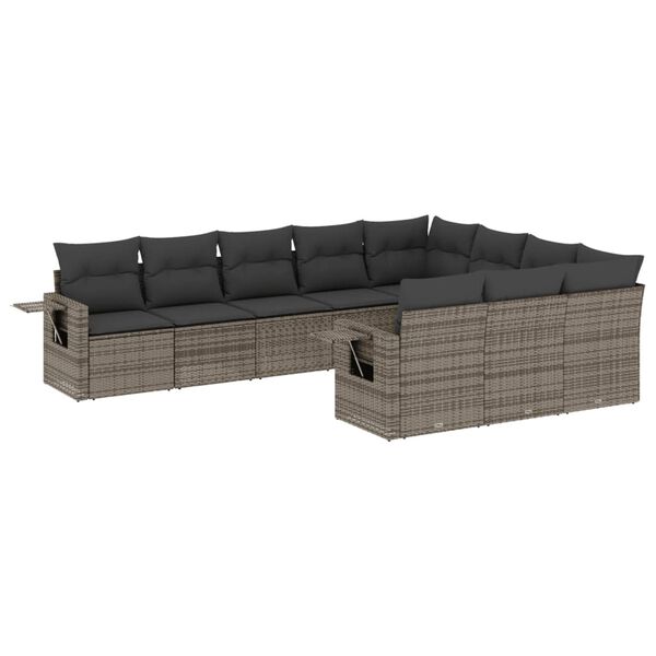 vidaXL Garden Sofa Set Grey Poly Rattan Large Removable Covers