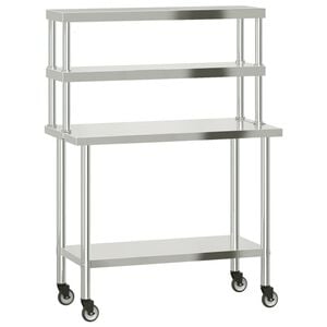 vidaXL Kitchen Work Table with Overshelf 43.3"x21.7"x59.1" Stainless Steel