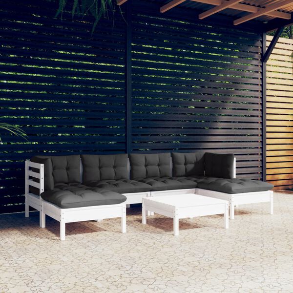 vidaXL Garden Lounge Set White Solid pine wood, 100% polyester fabric