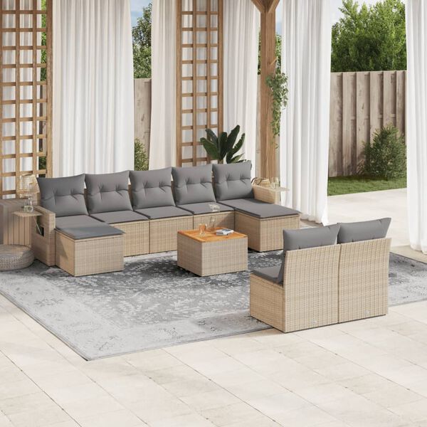 vidaXL Garden Sofa Set Beige PE rattan Compact modular Adjustable Feet