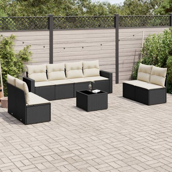 vidaXL Garden Sofa Set Black PE Rattan 9-piece set Removable Covers