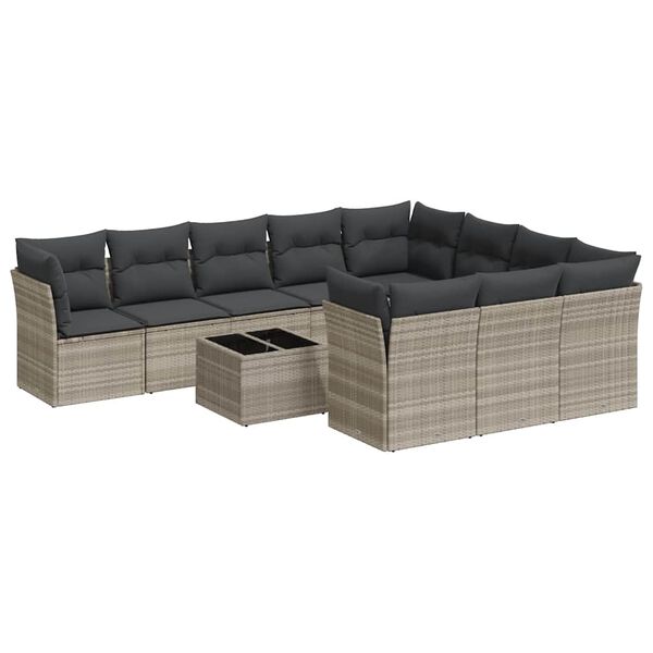 vidaXL Garden Sofa Set Light Grey PE Rattan Large Modular